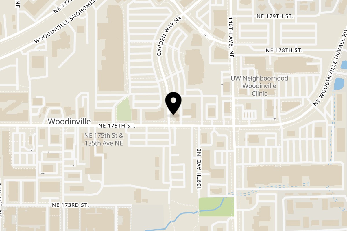 Map showing the location of Gyro Express on 13804 NE 175th St in Woodinville